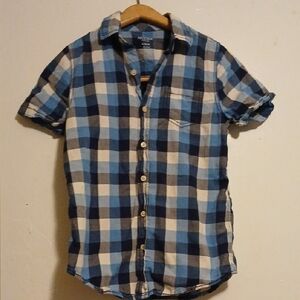 Arizona Jeans 100% Cotton Boys Plaid Button Up Short Sleeve Shirt L